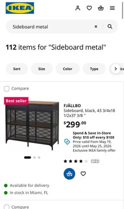 FJALLBO / IKEA - sideboard - black metal - 43 3/4 x 18 1/2 x 37 3/8” - great for AIR BNB
