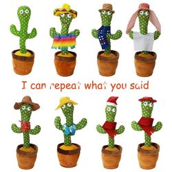 Dancing Cactus Repeat Talking Toy 120 Song Speaker Wriggle Dancing Sing Toy Talk Plushie Stuffed Toys for Baby Adult Xmas Gift


