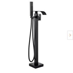 Single-Handle Waterfall Spout Freestanding Tub Faucet with Hand Shower in. Matte Black