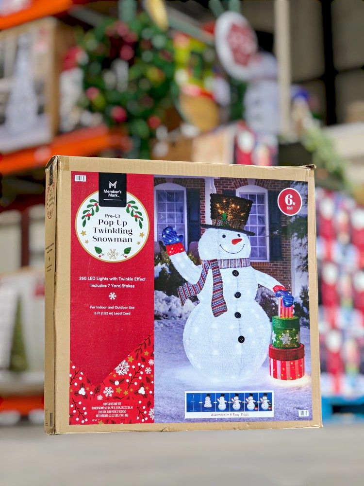 6ft Pre-Lit Pop-Up Twinkling Snowman