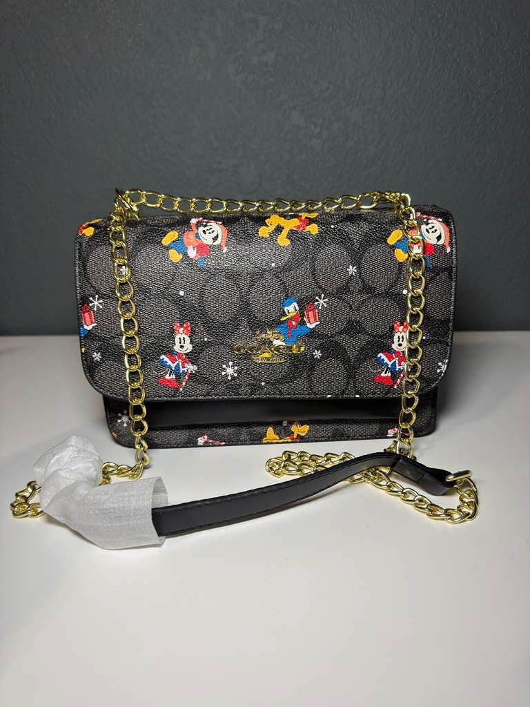 Coach Disney Holiday Monogram Crossbody Bag Wallet on Chain