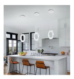 Pendant Lights Kitchen Island Mini Crystal Chandeliers 1-Light Crystal Ring Chandelier for Dining Room Hallway Stairwell,LED Dimmable 2700K-6000K Silv