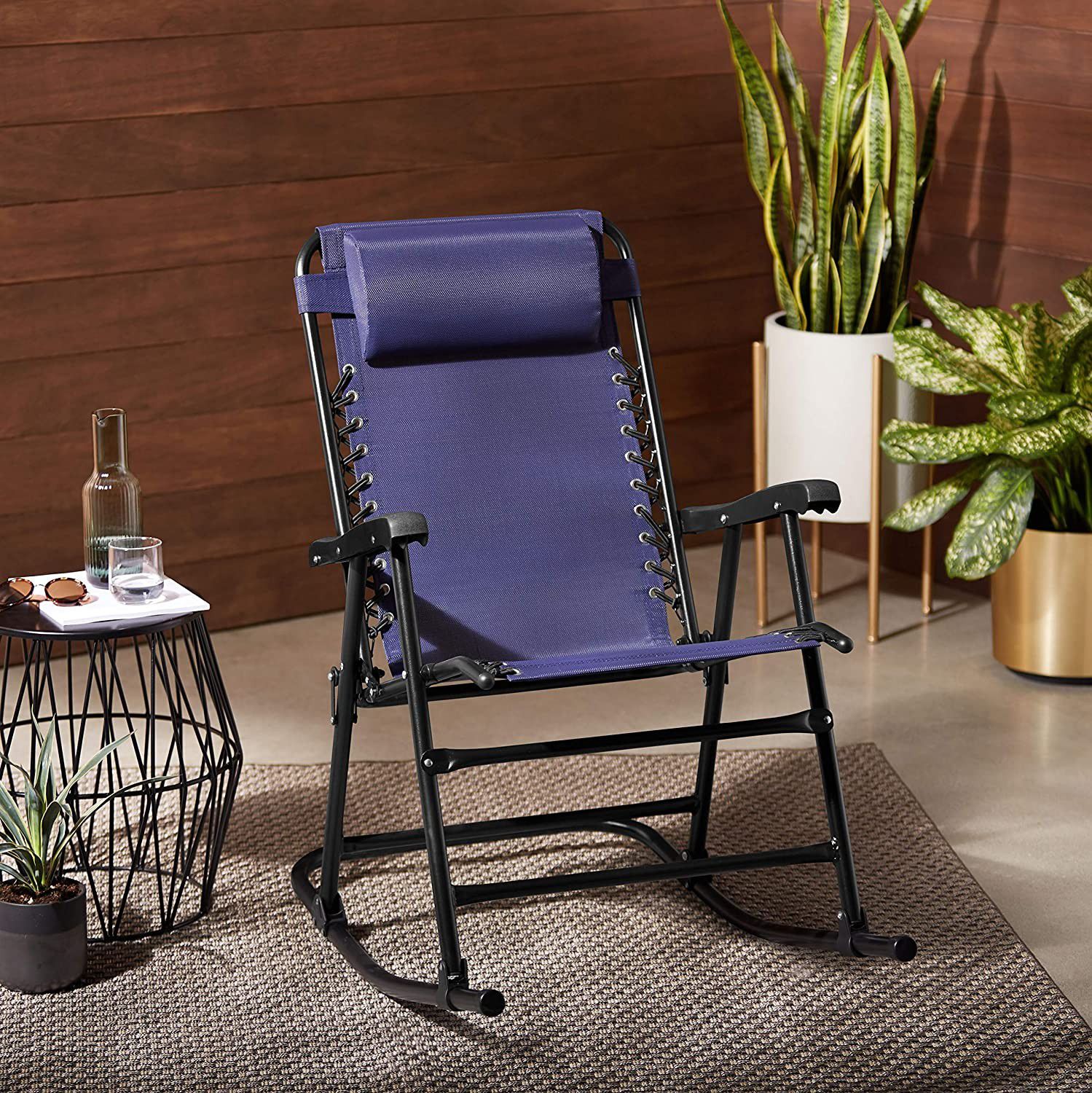 Foldable Rocking Chair, Navy Blue
