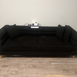 Black Sherpa Couch/Gold Accent