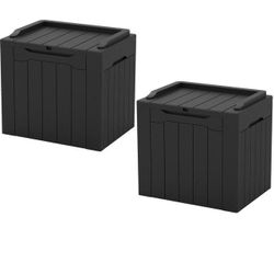 Patiowell - 32 Gal. Wood-Grain Deck Box with Seat, Outdoor Lockable Storage Box for Patio Furniture in Black (2-Pack)