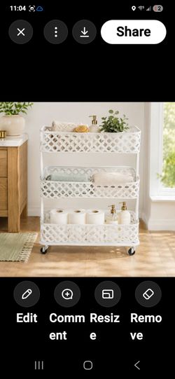 Pier 1 White Metal 3-Tier Rolling Storage Cart Woven Basket Style