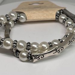 Colored Glass Beaded Silver Tone Stretch Bracelets