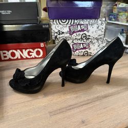 Suede Leather Black High Heels