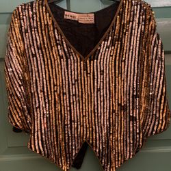Gold Sequined Sparkly Vintage Women ‘s Designer Blouse By Shomax 