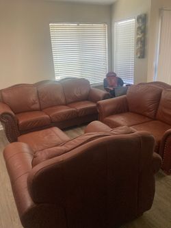 4 Piece Cherry Brown Leather Couch Set