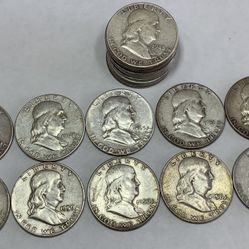 Lot Of 20 Benjamin Franklin Silver Half Dollars 