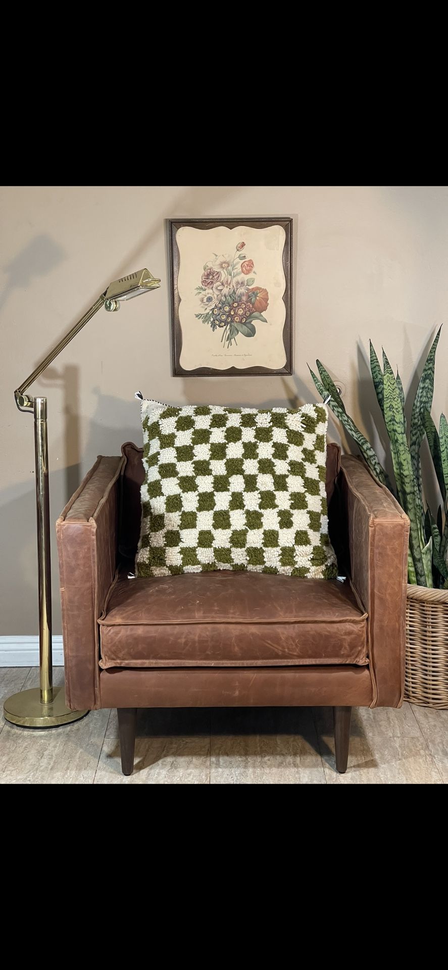 Moroccan Checkered Olive Green Pillow - Decorative Moroccan Pillow - Vintage Moroccan Throw Pillow - Beni Ourain