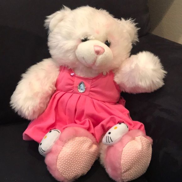 Build A Bear Plush Teddy Animal in Pink and White