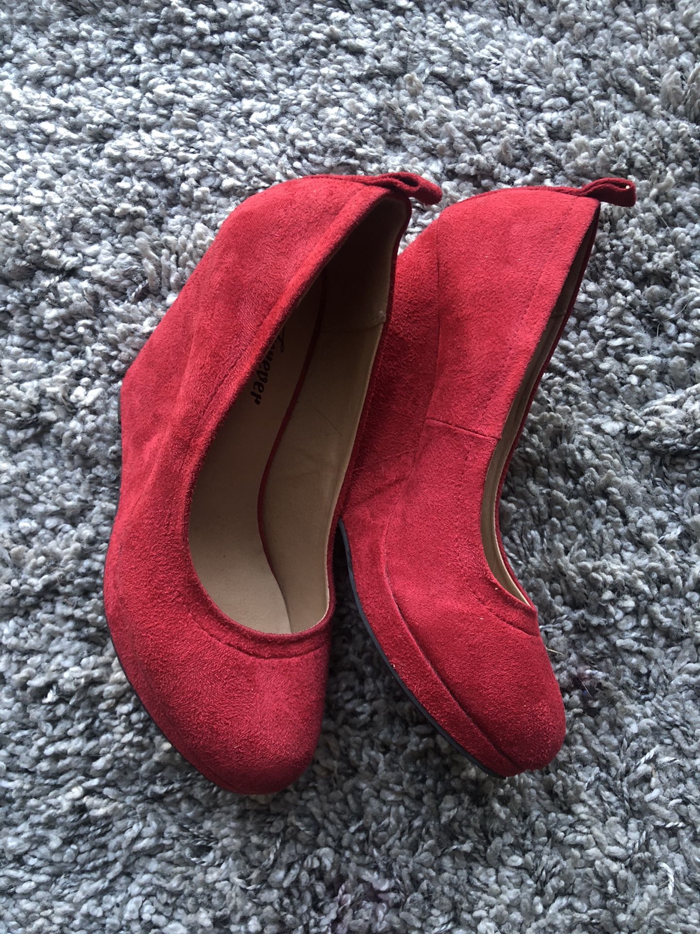 Red suede wedges