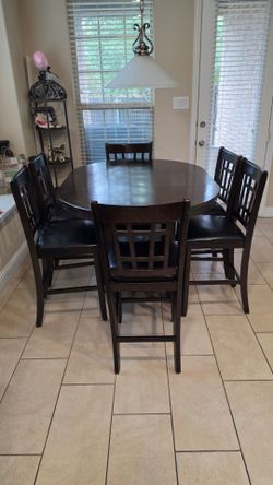 Dark Wood Counter Height Dining Table with 6 Chairs