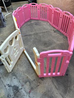 Pink Plastic Baby Play Yard Fence