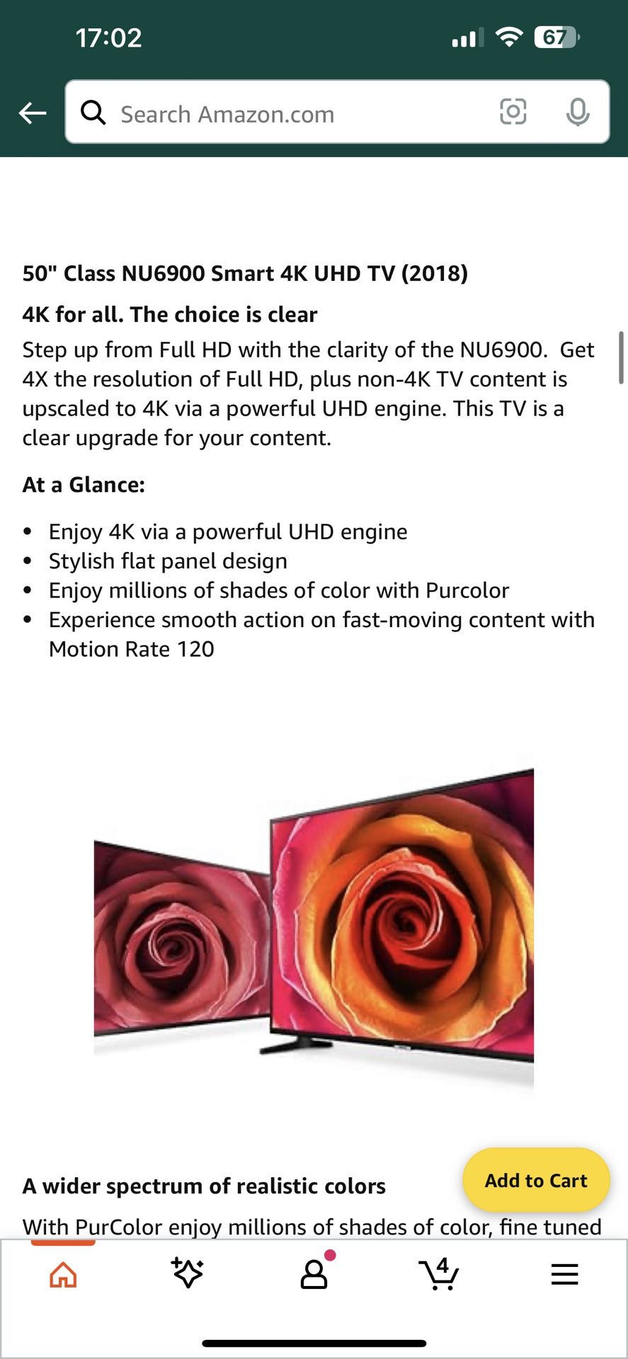 Samsung 50" Class NU6900 Smart 4K UHD TV (2018)