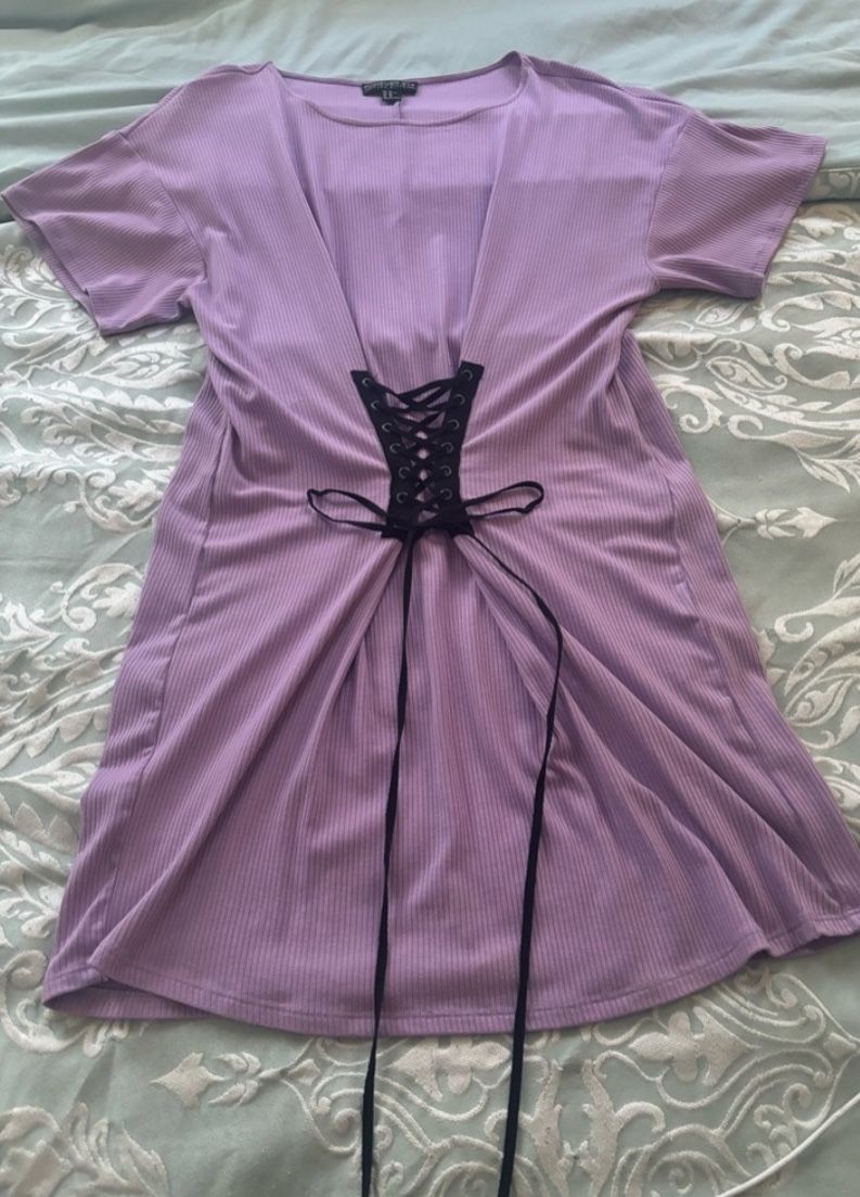 Lavender Tshirt Dress With Corset Ties 0x