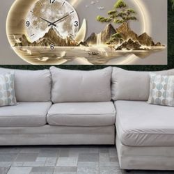 (Free Delivery 🚚) Light Gray/ Beige Suede 2-Piece Sectional Couch w/Chaise🛋️ 
