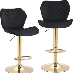 360° Swivel Barstools Set of 2, Adjustable Height Bar Chairs with Back, Modern Counter Height Chairs with footstools for Pub,Kitchen,Restaurant,Black 