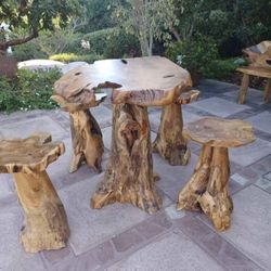 🌿 Teak Root Bar Table with 4 Stools 🌿