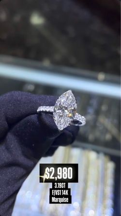 14K 3.19CT F/VS1 Marquise Engagement Lab grown