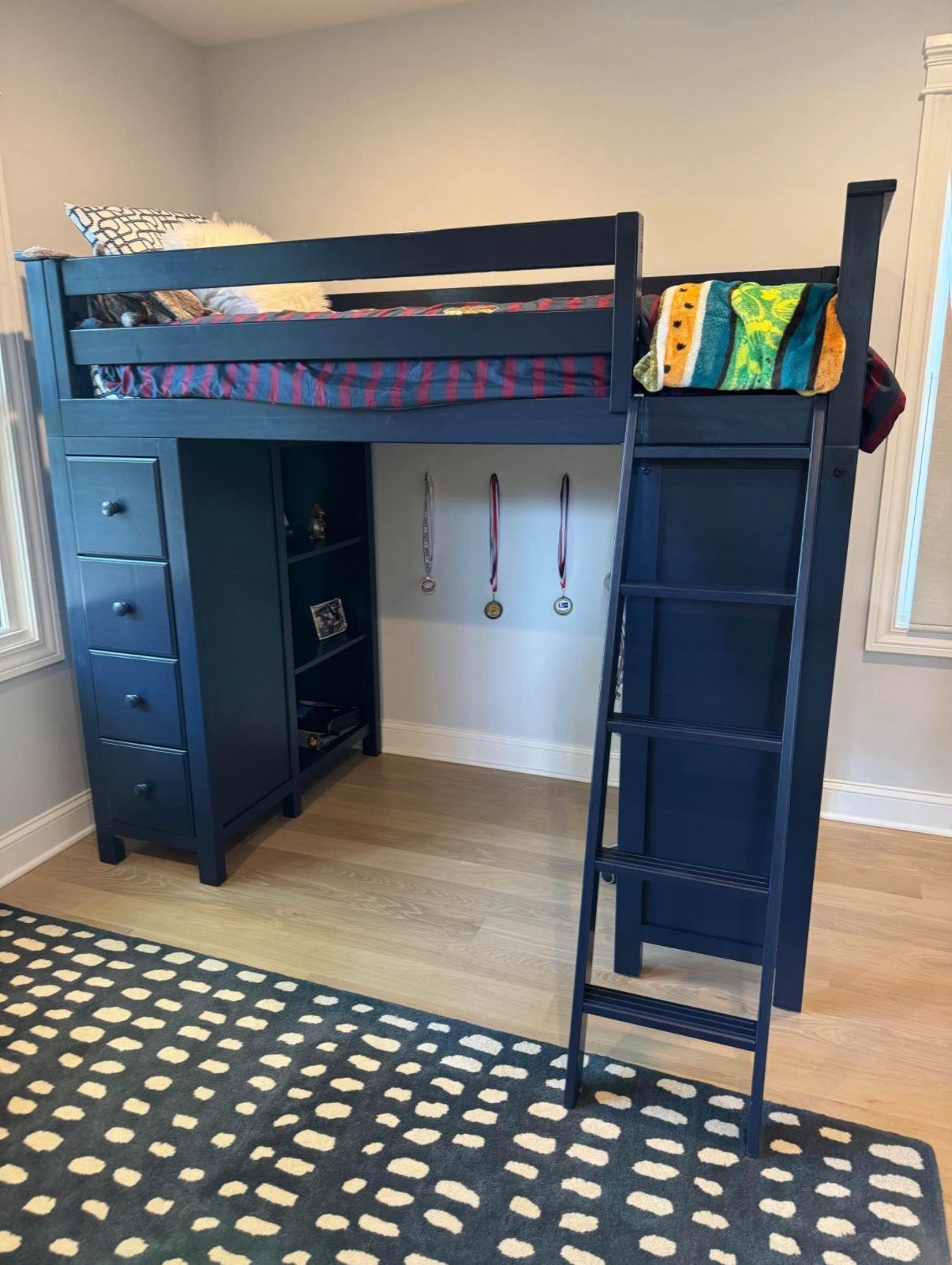 Navy Blue Bunk Bed w/ Mattress