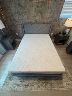 Full Size Upholstered Bed Frame + Memory Foam Mattress