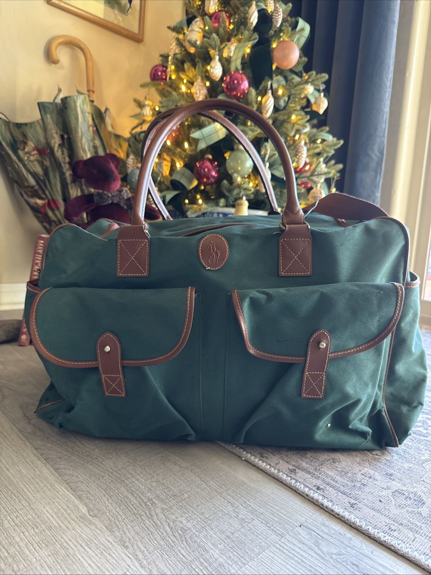 Vintage Ralph Lauren Green Duffel Bag With Leather Handles Includes Crossbody Strap Excellent Vintage Condition