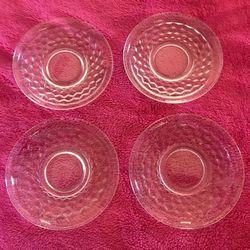 Vintage Fostoria American Cube Glass 5.5” Saucer Set Of 4 FLAWLESS!