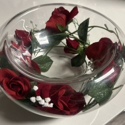 Glass Bowl With Roses inside 