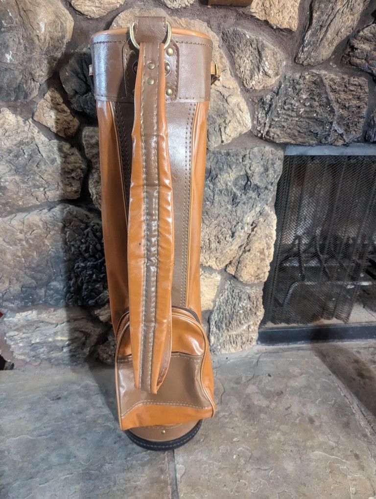 Rare Vintage Antique Saddle Brown Leather VANGUARD Golf Bag with Brass Accents