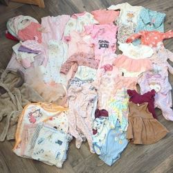 50pc 0-3 Mo Baby Girl, Ollie Swaddle & Newborn Clothes Bundle