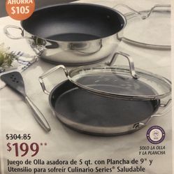 Juego De Olla Asador a De 5 Qt . Plancha De 9 Y Utensilio Para Sofreír Culinario Series Saludable