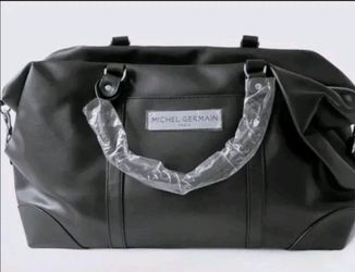 MICHEL GERMAIN Black Leather Shopping Tote Weekender Gym Duffle Bag NWT 0503