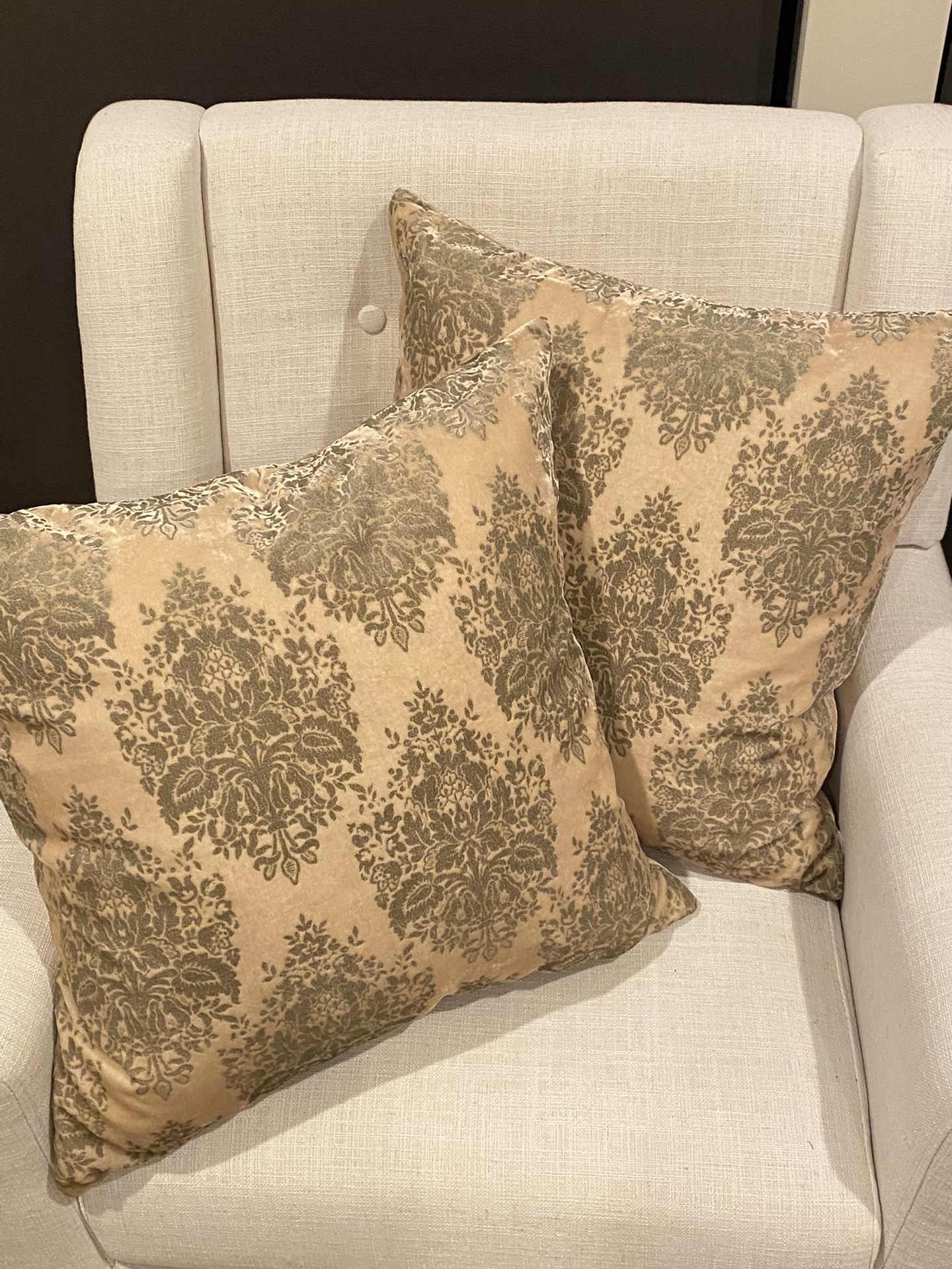Set Of 2 Velvet ReversibleThrow Pillows From Richard Fischer Collection With Zippers And Goose Down Inserts 21”x21”