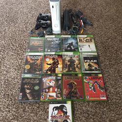 Xbox 360 System With 2 Controllers And 13 Games