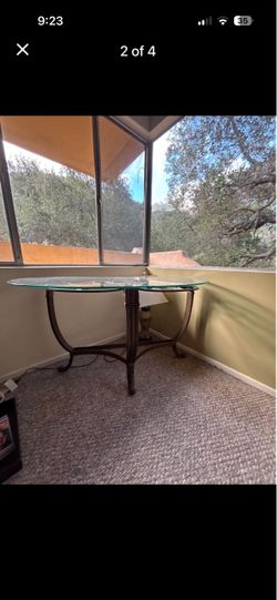 Vintage Glass Console Table / Entry Table with Metal Frame -chipped
