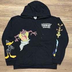 Looney Tunes Taz Marvin Bugs Bunny Daffy Graphic Double Sided Hoodie Womens M
