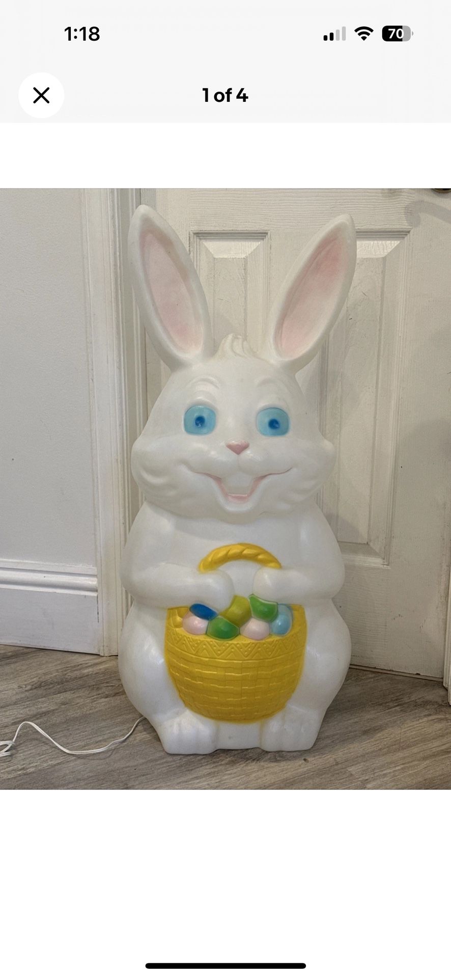 RARE "Empire" Plastic Lighted Blow Mold Easter Bunny Basket 34" Needs Light Bulb