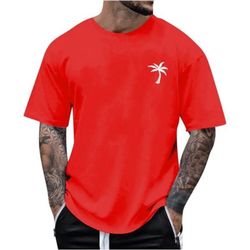 Mens T Shirt Short Sleeve Crew Neck Tropical Print Shirts! 