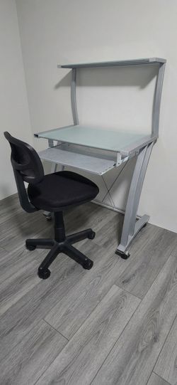 Modern Glass & Metal Computer Desk with office chair/ Workstation