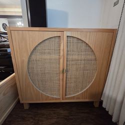 Wood/Cain Rattan Storage Cabinet 