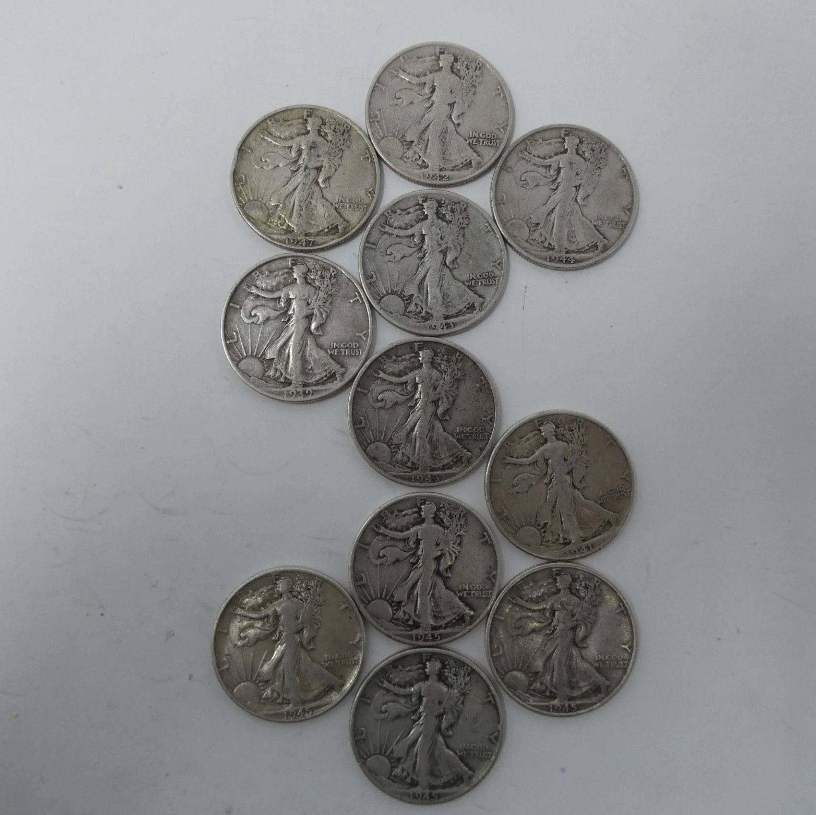 Lot Of 11 U.S. Walking Liberty Half Dollar 90% Silver