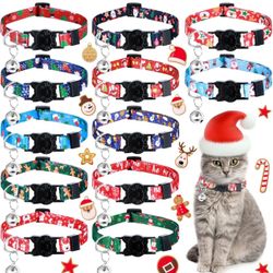 12 PCS Christmas Cat Collar Thanksgiving Breakaway Cat Collars with Bell Adjustable Pet Collar with Gingerbread Man Snowman Santa Claus Elk Xmas Tree 