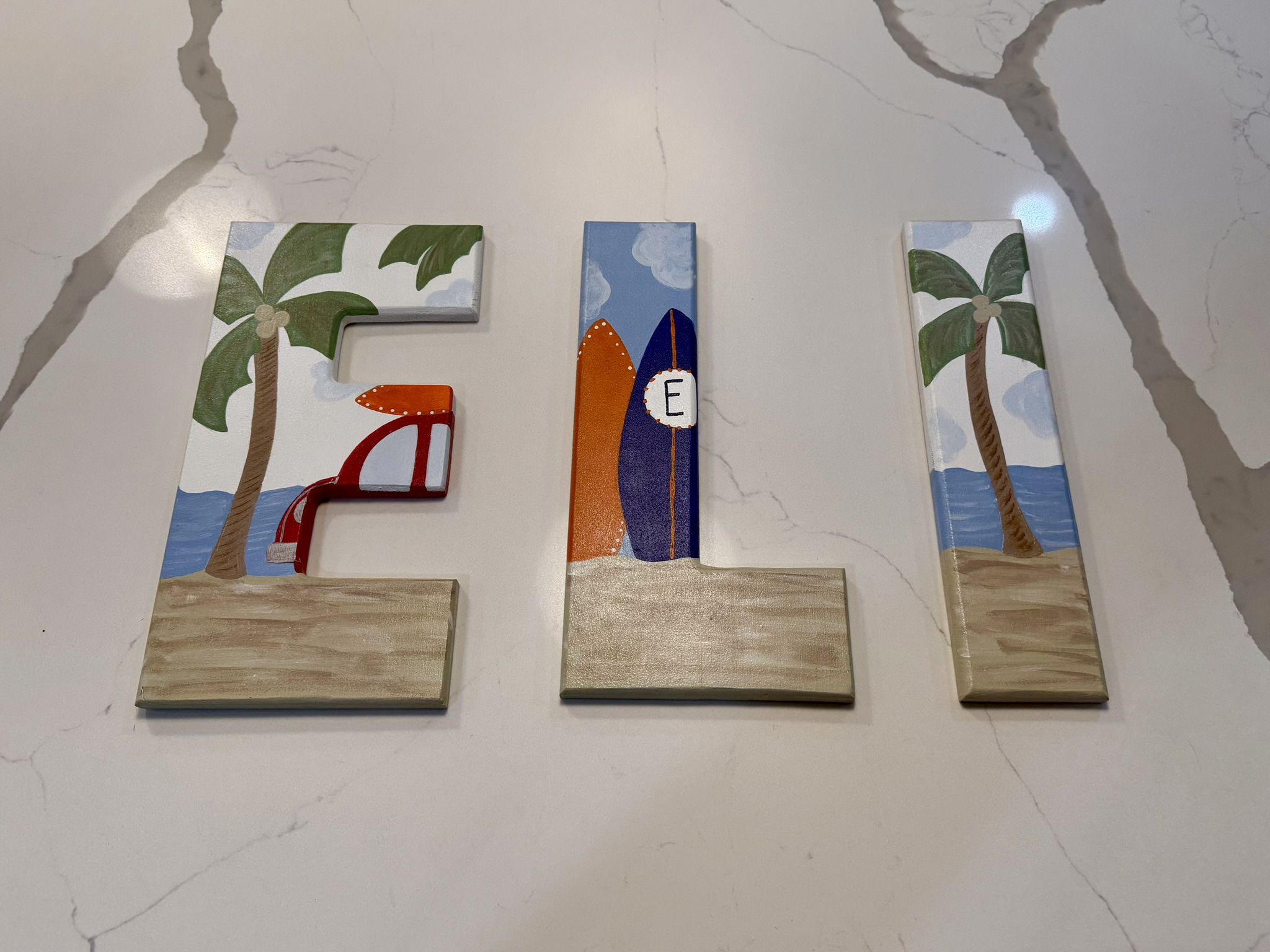 🏝️ Custom Wooden “ELI” Wall Letters – Beach Theme