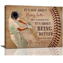Inspirational Baseball Canvas Wall Art Sport Theme Wall Decor Motivational Quotes Painting Prints Framed Artwork Decor for Gym Classroom Playroom Bedr