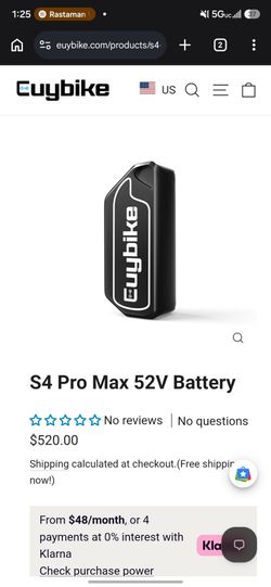 Euybike S4 Pro Max 52V E-Bike Battery