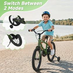 18 Inches Kids Bike Green for Boys and Girls Kids Bicycle With Removable Training Wheels and Adjustable Seat Height