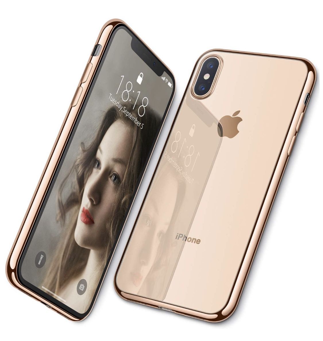8-08 iPhone Xs Case, Slim Fit Soft Silicone TPU Cover with Metal Luster Edge for Apple XS(2018), Also Compatible with iPhone X(2017) 5.8 Inch, Gold
